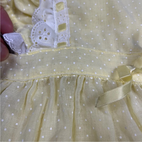 Vintage Handmade 2 Piece Yellow Polka Dot Ruffle Toddler Girls Pinafore - Picture 12 of 16